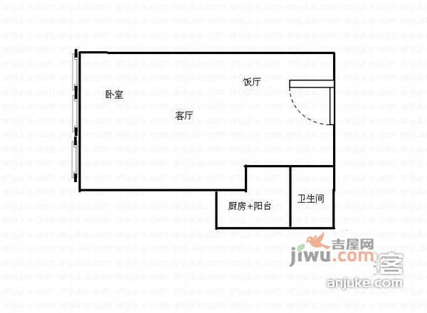 城市主场1室0厅1卫52㎡户型图