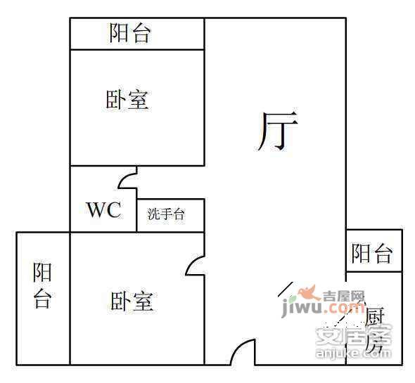 城市主场2室2厅1卫67㎡户型图