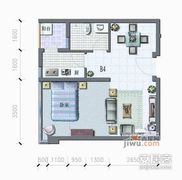 城市主场2室1厅1卫90㎡户型图