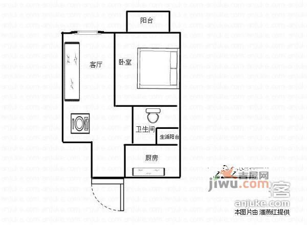 鼎太风华南区1室1厅1卫57㎡户型图