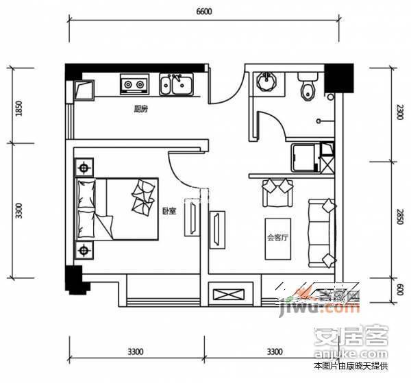 鼎太风华南区2室1厅1卫58㎡户型图