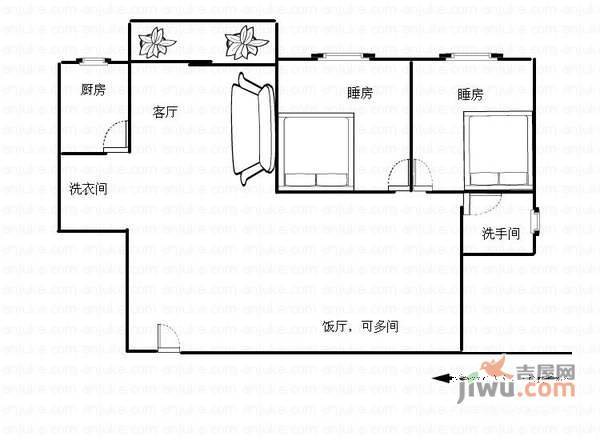 玉雅居2室2厅1卫79㎡户型图