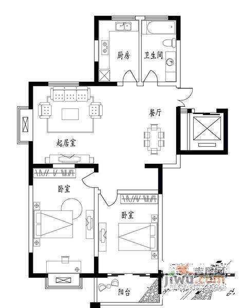 东方明珠城2室1厅1卫63㎡户型图