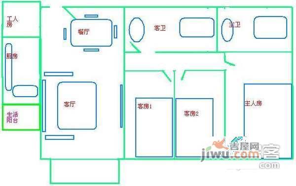 滨海之窗3室2厅2卫110㎡户型图