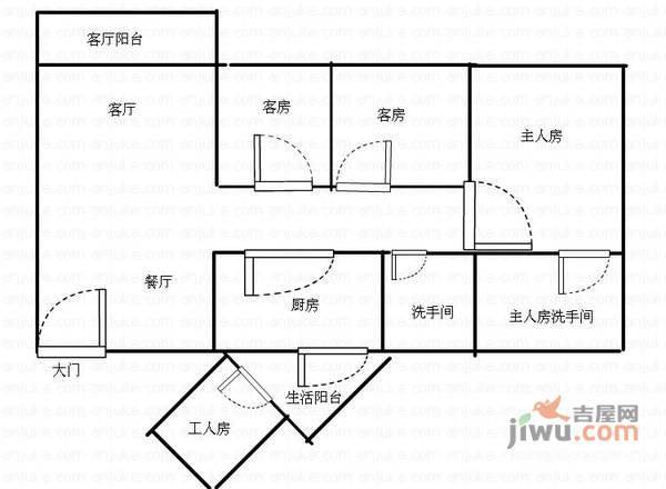 海印长城3室2厅1卫124㎡户型图