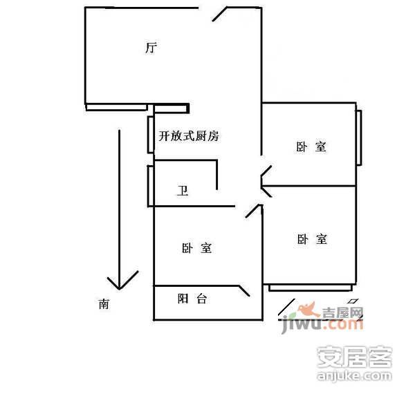 中南花园3室2厅1卫81㎡户型图