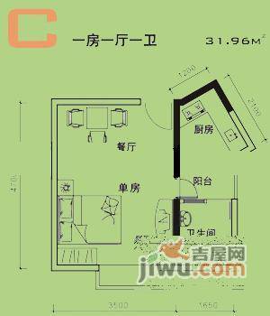 苹果园1室0厅1卫34㎡户型图