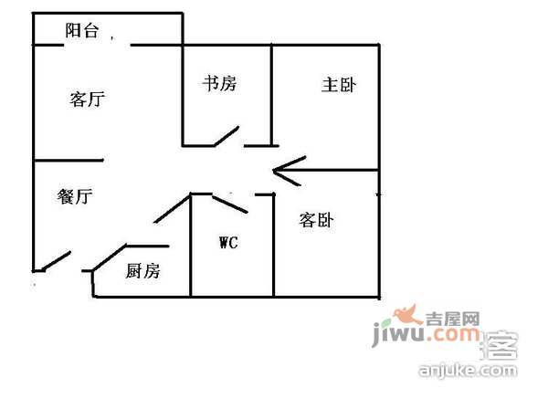 苹果园3室2厅2卫76㎡户型图