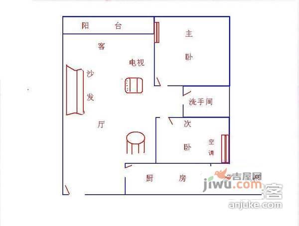 苹果园2室1厅1卫78㎡户型图