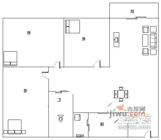 信义假日名城二期3室2厅2卫100㎡户型图
