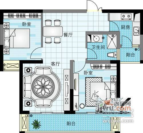 缤纷世界花园2室2厅1卫77㎡户型图