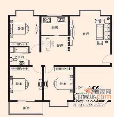 缤纷世界花园3室2厅2卫112㎡户型图