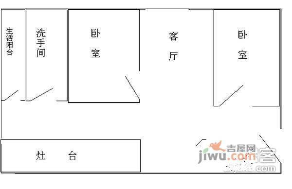 集信名城2室1厅1卫48㎡户型图