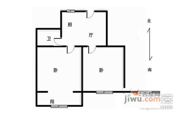 集信名城2室2厅1卫50㎡户型图