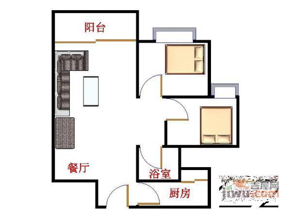 茵悦之生花园2室2厅1卫74㎡户型图