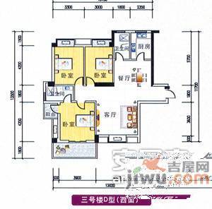 富通丽沙花都3室2厅1卫118㎡户型图