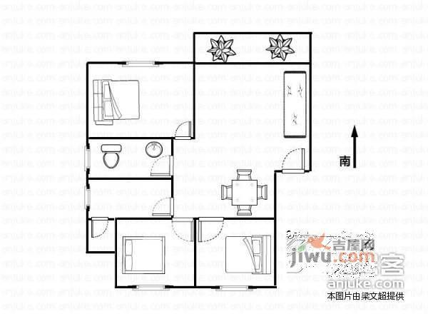 桃源居3室2厅1卫90㎡户型图