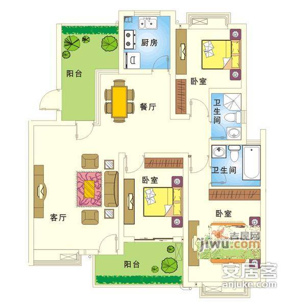 圣淘沙骏园4室2厅2卫123㎡户型图