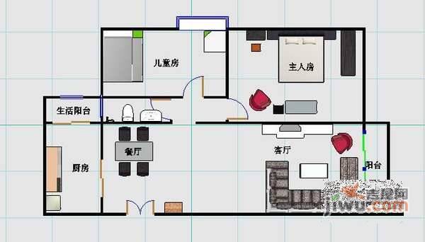 丽湖花园2室2厅1卫75㎡户型图