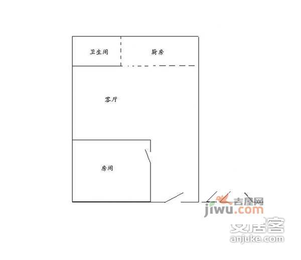 丽湖花园1室1厅1卫43㎡户型图