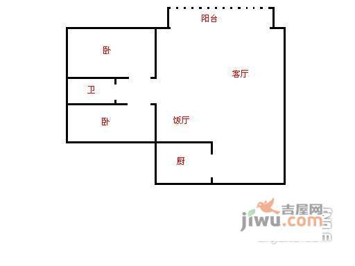 丽湖花园2室2厅1卫75㎡户型图