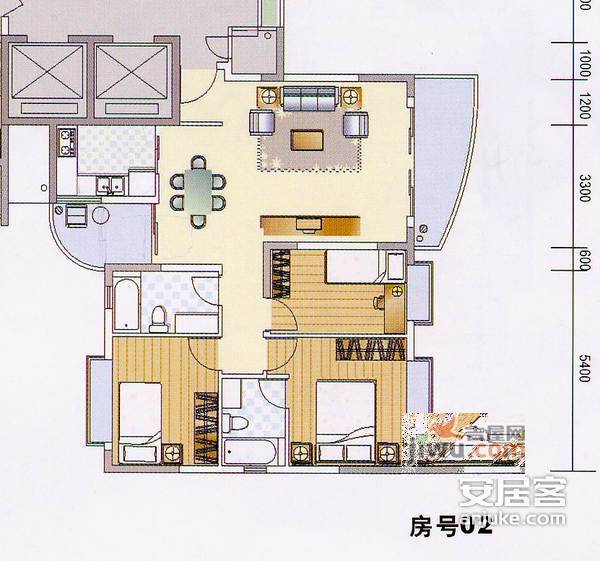 观海台花园3室2厅2卫110㎡户型图