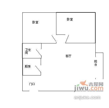 雅仕阁2室1厅1卫52㎡户型图