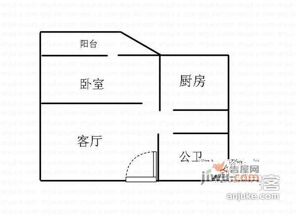 雅仕阁1室1厅1卫50㎡户型图