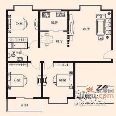 海湾明珠花园3室2厅2卫110㎡户型图