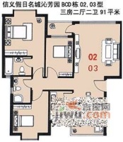 信义假日名城六期3室2厅1卫100㎡户型图