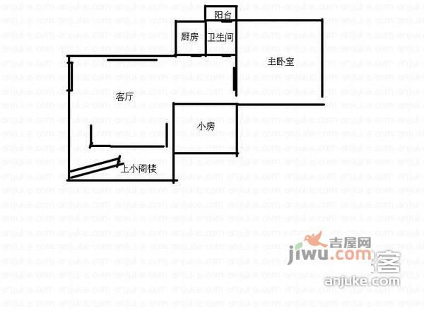 中粮幸福花园2室1厅1卫58㎡户型图