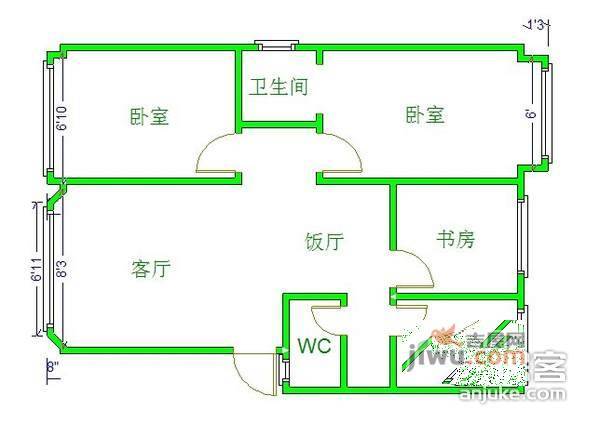 中粮幸福花园3室2厅1卫80㎡户型图