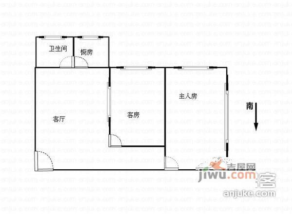 中粮幸福花园2室1厅1卫58㎡户型图