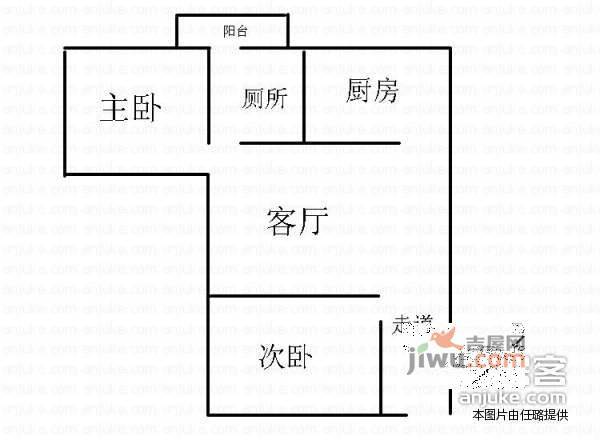 中粮幸福花园2室1厅1卫58㎡户型图