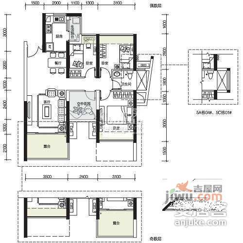 诺德假日花园4室2厅1卫126㎡户型图