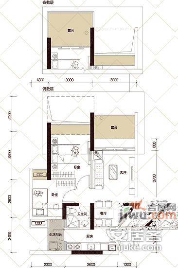 诺德假日花园2室2厅1卫66㎡户型图