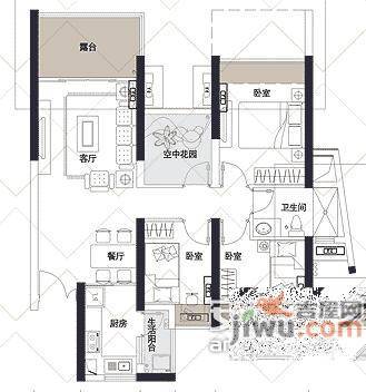 诺德假日花园3室2厅1卫126㎡户型图