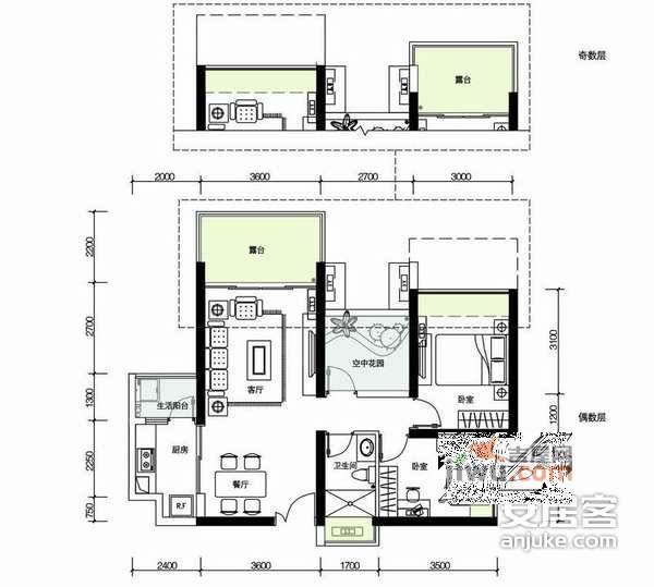 诺德假日花园3室2厅2卫133㎡户型图