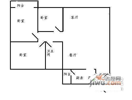 福中福花园3室2厅1卫96㎡户型图