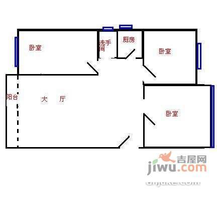 福中福花园3室2厅1卫96㎡户型图