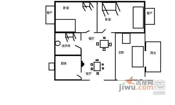 福中福花园3室2厅1卫96㎡户型图