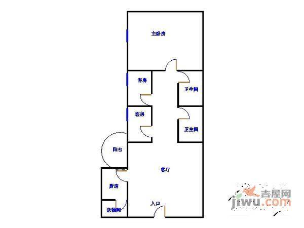 康达尔花园3室2厅2卫90㎡户型图