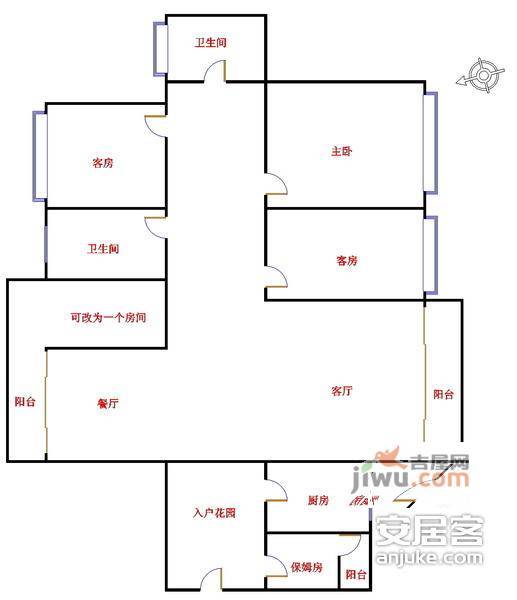 槟城西岸华庭4室2厅2卫108㎡户型图