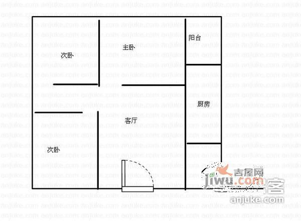 白金假日公寓3室1厅1卫43㎡户型图