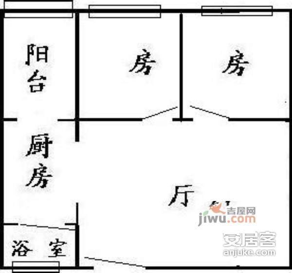 白金假日公寓2室1厅1卫60㎡户型图