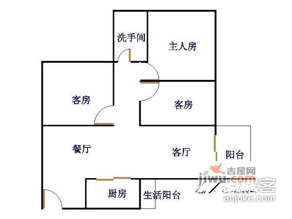 中海怡瑞山居3室2厅1卫95㎡户型图