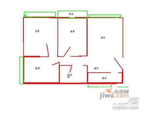 中海怡瑞山居3室2厅1卫95㎡户型图