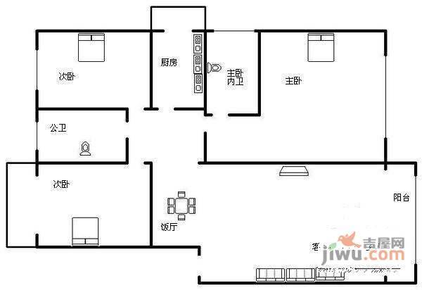 凤凰雅居3室2厅1卫103㎡户型图