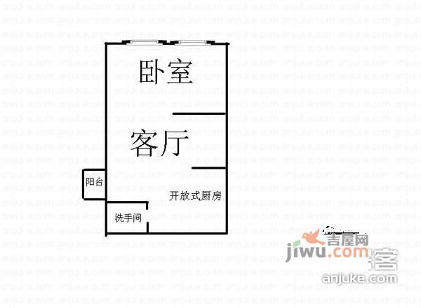 新一代国际公寓1室1厅1卫45㎡户型图