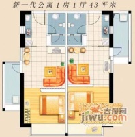 新一代国际公寓1室0厅1卫45㎡户型图